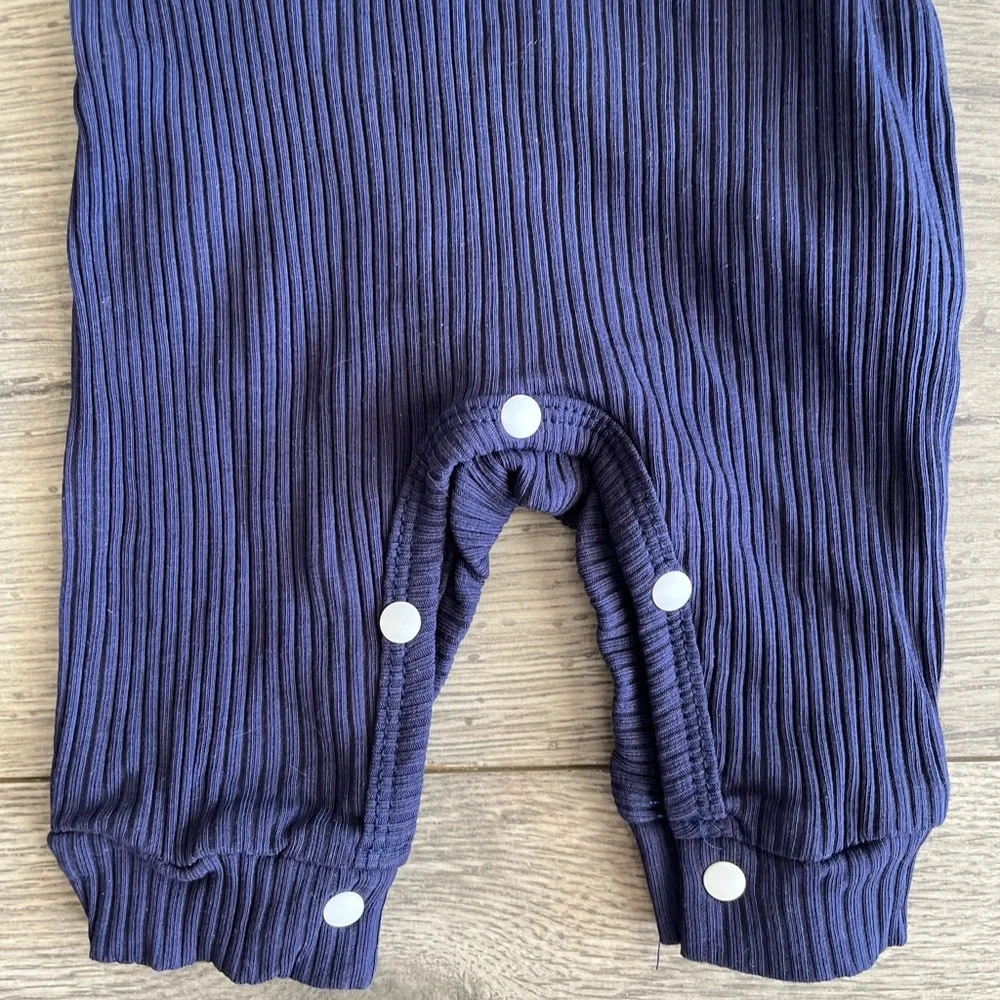 SHEIN Baby Newborn Long Sleeve Snap Romper Hi I’m New Here Navy White 1-3 Month
